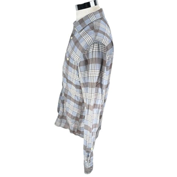 J.Crew Flannel Shirt Mens Medium Gray Blue Plaid Long Sleeve Button Up Cotton - Picture 4 of 10